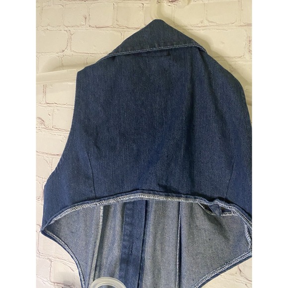 Bamms ARTSY DOUBLE SLIT HALTER DENIM MAXI Large - Picture 6 of 7